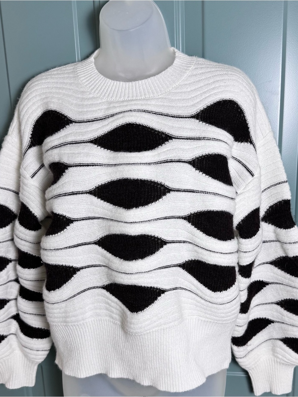 Nanette Lepore Dark Brown White Chunky Knit Sweater Size S Oversized
